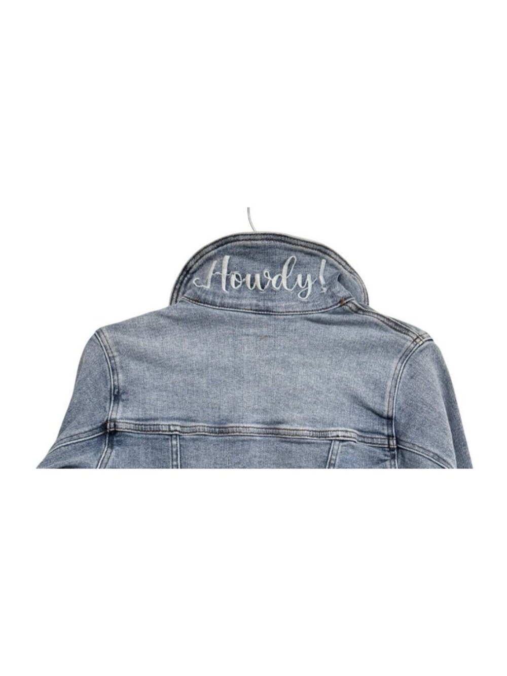 Judy Blue JB7820 MD HOWDY Cropped Distressed Raw Hem Denim Jacket Size Small - Picture 4 of 10